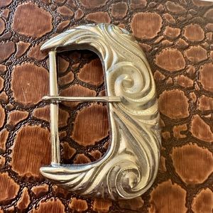 Vintage Ornate Silver Tone Large Metal Belt Buckle.